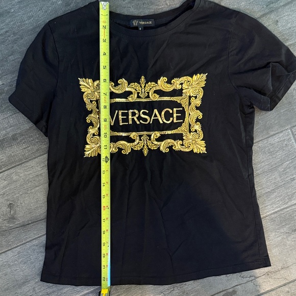 Versace Ornate Embroidered Sequin Black and Gold Logo Tee - Picture 9 of 10